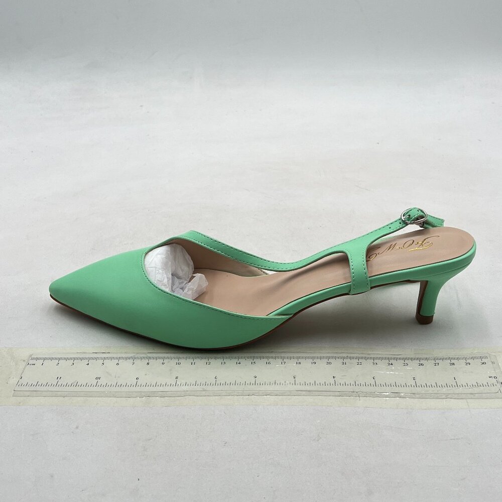 FOWT Green Pointed Toe Cutout Kitten Heel D'Orsays Slingback Pump Comfy Shoes